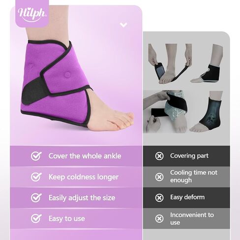 حزمة Hilph الباردة للكاحل لالتهاب وتر العرقوب، حزمة ثلج للكاحل قابلة لإعادة الاستخدام مع علاج بارد ساخن لإصابات الكاحل الملتوية، والتهاب اللفافة الأخمصية، والتورم، والتهاب القدمين، والقدم والكعب (أرجواني) in Kuwait