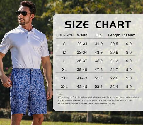 zeetoo Men's Golf Shorts 9" Quick Dry Cargo Shorts Lightweight Workout Casual Shorts with 5 Zipper Pockets in Saudi Arabia