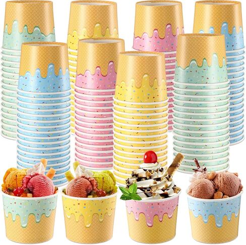 Paper Ice Cream Cups Bulk Disposable Dessert Bowls Ice Cream Bowls Paper Dessert Cups Ice Cream Party Bowls for Sundae Soup Frozen Yogurt Cold or Hot Food Party Supplies(6 oz, 100 Pcs) in Kuwait