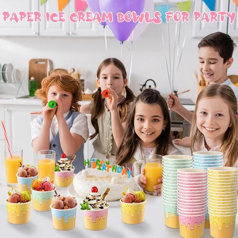 Paper Ice Cream Cups Bulk Disposable Dessert Bowls Ice Cream Bowls Paper Dessert Cups Ice Cream Party Bowls for Sundae Soup Frozen Yogurt Cold or Hot Food Party Supplies(6 oz, 100 Pcs) in Kuwait