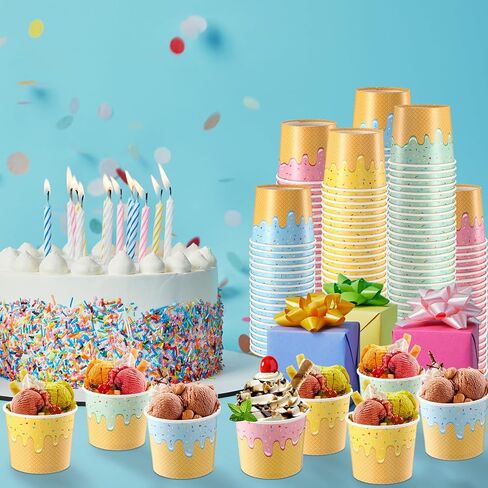 Paper Ice Cream Cups Bulk Disposable Dessert Bowls Ice Cream Bowls Paper Dessert Cups Ice Cream Party Bowls for Sundae Soup Frozen Yogurt Cold or Hot Food Party Supplies(6 oz, 100 Pcs) in Kuwait