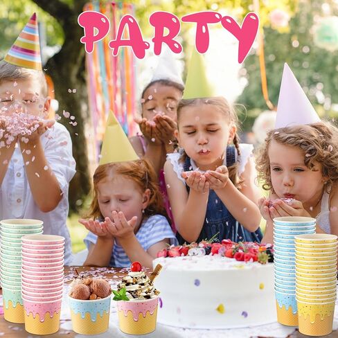Paper Ice Cream Cups Bulk Disposable Dessert Bowls Ice Cream Bowls Paper Dessert Cups Ice Cream Party Bowls for Sundae Soup Frozen Yogurt Cold or Hot Food Party Supplies(6 oz, 100 Pcs) in Kuwait