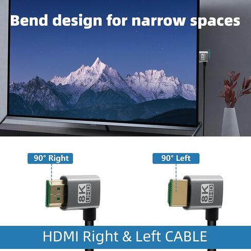 RIIEYOCA 90 Degree Left Angle HDMI Male to 90 Degree Right Angle HDMI Male, 18Gbps High Speed 2.1 Extension Coil Cable Supports 8K@60Hz, ARC,3D for DVR, HDTV, Roku Ultra（0.5M） in Saudi Arabia