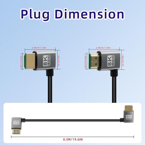 RIIEYOCA 90 Degree Left Angle HDMI Male to 90 Degree Right Angle HDMI Male, 18Gbps High Speed 2.1 Extension Coil Cable Supports 8K@60Hz, ARC,3D for DVR, HDTV, Roku Ultra（0.5M） in Saudi Arabia
