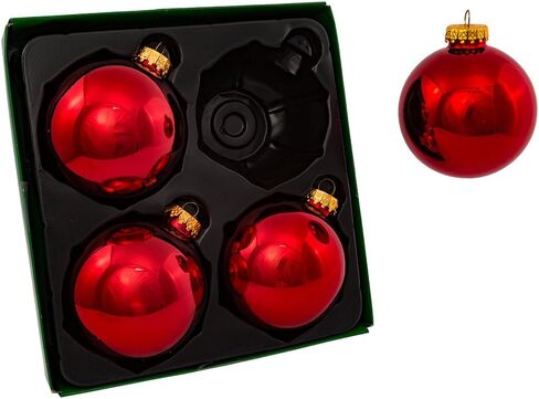 Kurt Adler 80mm Shiny Red Glass Ball Ornaments, 4-Piece Box Set Christmas in Saudi Arabia