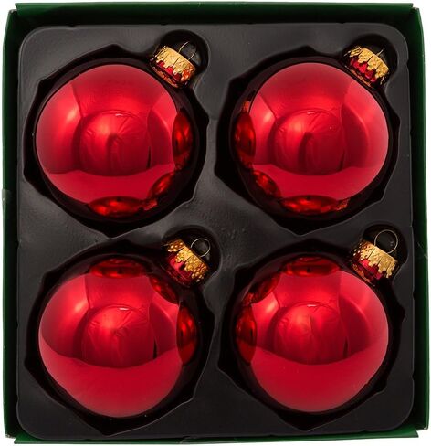 Kurt Adler 80mm Shiny Red Glass Ball Ornaments, 4-Piece Box Set Christmas in Saudi Arabia