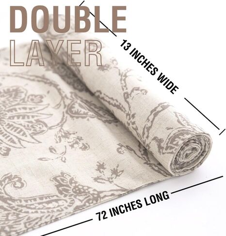 JINCHAN Linen Table Runner Farmhouse Scroll Pattern Table Runner Decorative Burlap Table Runners Floral Coffee Table Runner for Dresser Dining Room 1 Panel 13x72 Inch Taupe on Beige in Saudi Arabia
