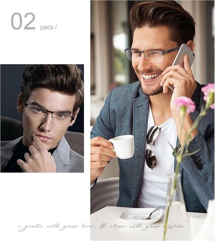 Missfive 2 Pack رجالي نظارات قراءة ثنائية البؤرة، منطقة قراءة سفلية أوسع، حجب الضوء الأزرق بعيدًا عن القراء ثنائي الاستخدام، نظارة ذات إطار معدني عالي الجودة بمفصلات زنبركية 1.5x، أسود وجونميتال in Kuwait