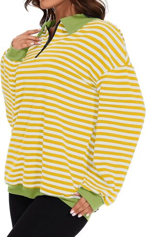 Womens Oversized Striped Color Block Sweatshirt Long Sleeve Shirt Half Zip Pullover Fall Fashion Clothing in Saudi Arabia