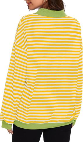 Womens Oversized Striped Color Block Sweatshirt Long Sleeve Shirt Half Zip Pullover Fall Fashion Clothing in Saudi Arabia