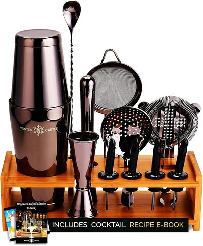Cocktail Shaker Set 18 Piece, Mixology Equipment, All-in-One Cocktail Set, Drink Shaker, Strainers and Essential Bar Tools, Bar Set for Beginner & Professional Use, Gold - WinterCastle Enterprises in Saudi Arabia