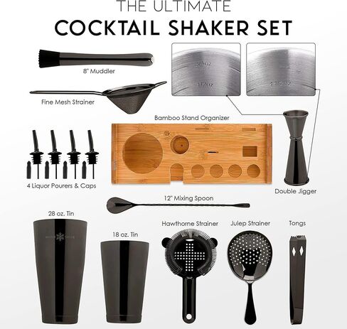 Cocktail Shaker Set 18 Piece, Mixology Equipment, All-in-One Cocktail Set, Drink Shaker, Strainers and Essential Bar Tools, Bar Set for Beginner & Professional Use, Gold - WinterCastle Enterprises in Saudi Arabia