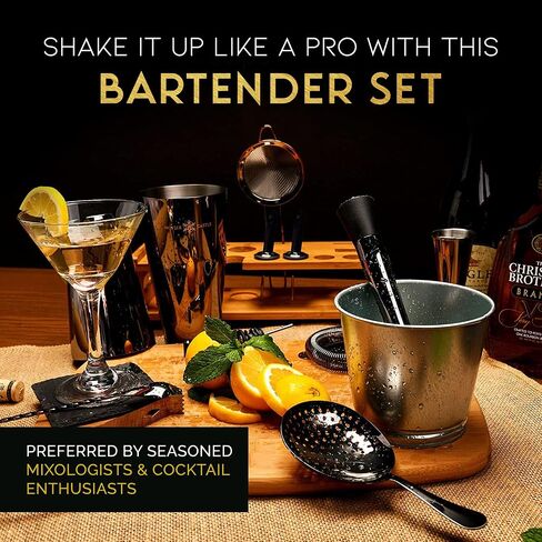 Cocktail Shaker Set 18 Piece, Mixology Equipment, All-in-One Cocktail Set, Drink Shaker, Strainers and Essential Bar Tools, Bar Set for Beginner & Professional Use, Gold - WinterCastle Enterprises in Saudi Arabia