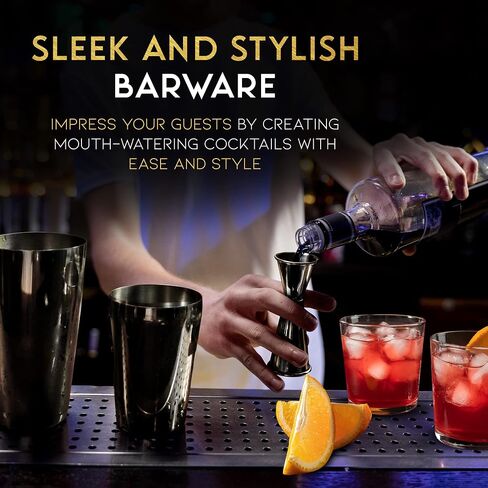 Cocktail Shaker Set 18 Piece, Mixology Equipment, All-in-One Cocktail Set, Drink Shaker, Strainers and Essential Bar Tools, Bar Set for Beginner & Professional Use, Gold - WinterCastle Enterprises in Saudi Arabia