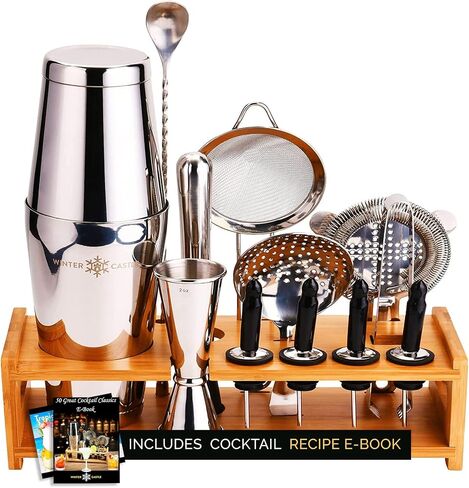 Cocktail Shaker Set 18 Piece, Mixology Equipment, All-in-One Cocktail Set, Drink Shaker, Strainers and Essential Bar Tools, Bar Set for Beginner & Professional Use, Gold - WinterCastle Enterprises in Saudi Arabia