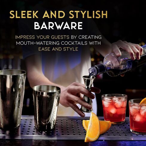 Cocktail Shaker Set 18 Piece, Mixology Equipment, All-in-One Cocktail Set, Drink Shaker, Strainers and Essential Bar Tools, Bar Set for Beginner & Professional Use, Gold - WinterCastle Enterprises in Saudi Arabia
