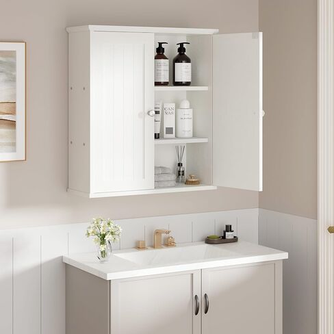Shintenchi Bathroom Wall Cabinet, Space Saving Medicine Cabinet, Over The Toilet Storage with 2 Door & 3-Tier Storage Space, White in Saudi Arabia