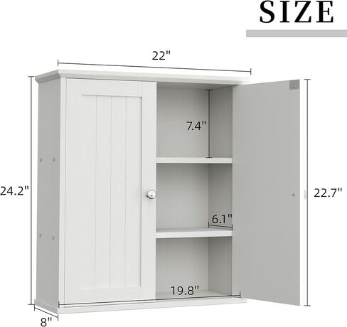Shintenchi Bathroom Wall Cabinet, Space Saving Medicine Cabinet, Over The Toilet Storage with 2 Door & 3-Tier Storage Space, White in Saudi Arabia