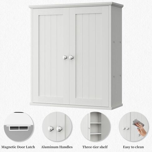 Shintenchi Bathroom Wall Cabinet, Space Saving Medicine Cabinet, Over The Toilet Storage with 2 Door & 3-Tier Storage Space, White in Saudi Arabia