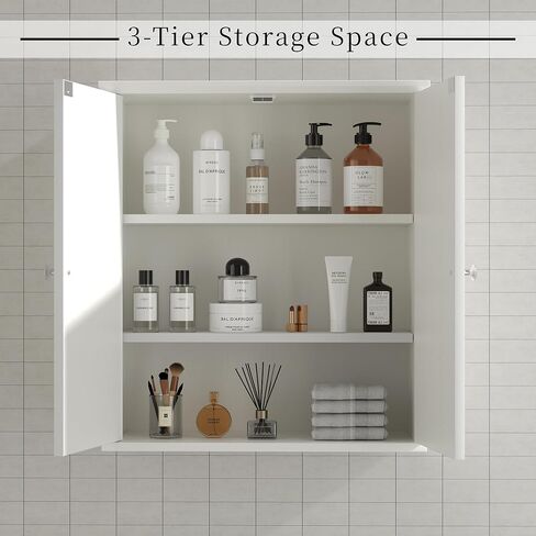 Shintenchi Bathroom Wall Cabinet, Space Saving Medicine Cabinet, Over The Toilet Storage with 2 Door & 3-Tier Storage Space, White in Saudi Arabia