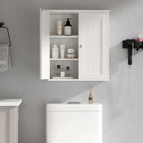 Shintenchi Bathroom Wall Cabinet, Space Saving Medicine Cabinet, Over The Toilet Storage with 2 Door & 3-Tier Storage Space, White in Saudi Arabia