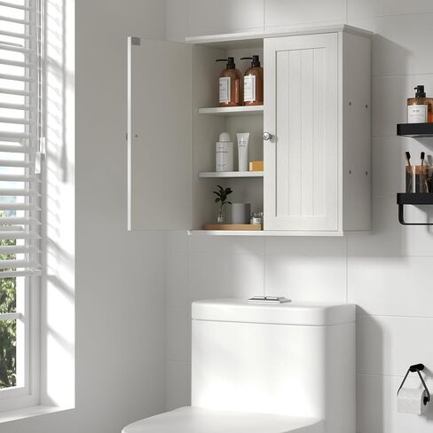 Shintenchi Bathroom Wall Cabinet, Space Saving Medicine Cabinet, Over The Toilet Storage with 2 Door & 3-Tier Storage Space, White in Saudi Arabia