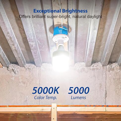 لمبة إضاءة LED، ما يعادل 36 وات، 5000 لومن، ضوء نهاري أبيض 5000 ك، عمر افتراضي يصل إلى 50000 ساعة، غير قابلة لتعديل الضوء، قاعدة قياسية E26، للمستودع أو ورشة العمل أو المرآب، قطعة واحدة in Saudi Arabia