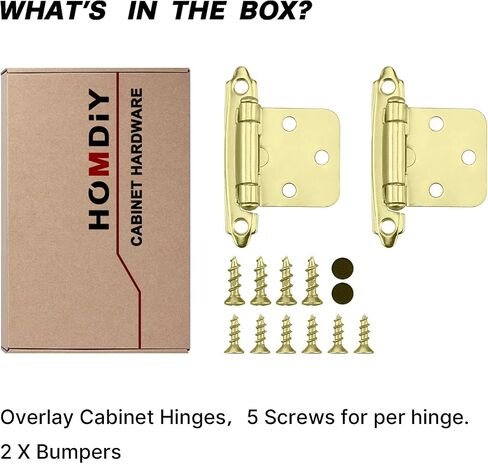 5 Pair(10 Pack) Cabinet Door Hinges -Brushed Brass Door Hinges for Kitchen Cabinets homdiy Self Closing Door Hinges in Saudi Arabia