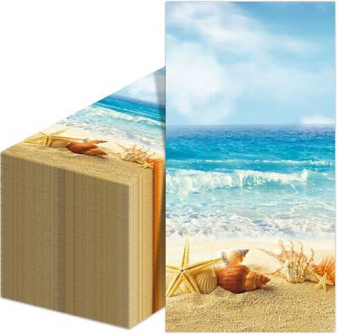 Nautical Beach Napkin Sea Shells Tropical Ocean Hand Napkin Sea Shore Disposable Napkin For Seashells Spa Party Baby Shower Summer Holiday Party Bathroom Hotel Coastal Decorative Towels（100PCS） in Saudi Arabia