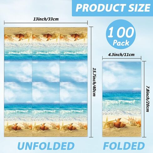 Nautical Beach Napkin Sea Shells Tropical Ocean Hand Napkin Sea Shore Disposable Napkin For Seashells Spa Party Baby Shower Summer Holiday Party Bathroom Hotel Coastal Decorative Towels（100PCS） in Saudi Arabia