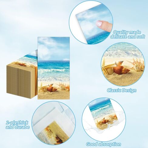 Nautical Beach Napkin Sea Shells Tropical Ocean Hand Napkin Sea Shore Disposable Napkin For Seashells Spa Party Baby Shower Summer Holiday Party Bathroom Hotel Coastal Decorative Towels（100PCS） in Saudi Arabia