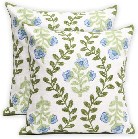 Set of 2 Embroidered Decorative Throw Pillow Covers Couch Square Pillowcases Cushion for Bedroom Sofa Farmhouse Decor 18x18 Inch (Big Butterfly) in Saudi Arabia