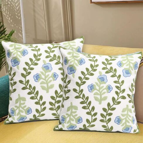 Set of 2 Embroidered Decorative Throw Pillow Covers Couch Square Pillowcases Cushion for Bedroom Sofa Farmhouse Decor 18x18 Inch (Big Butterfly) in Saudi Arabia