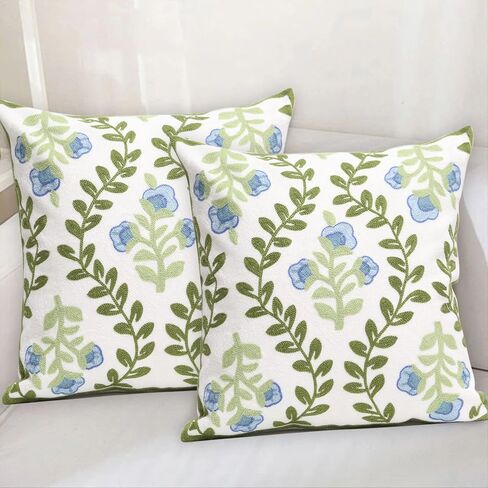 Set of 2 Embroidered Decorative Throw Pillow Covers Couch Square Pillowcases Cushion for Bedroom Sofa Farmhouse Decor 18x18 Inch (Big Butterfly) in Saudi Arabia
