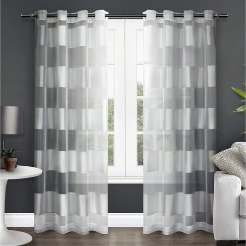 Exclusive Home Navaro Striped Sheer Grommet Top Curtain Panel Pair, 54"x63", White in Saudi Arabia