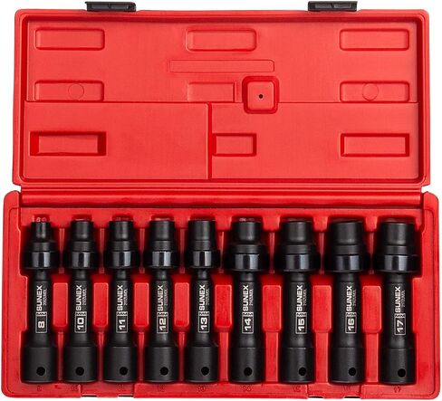 SUNEX TOOLS 2695، مجموعة مقبس خلوص محدود لمحرك الأقراص مقاس ½ بوصة، 12 نقطة، 9 قطع، متري، 8 مم - 17 مم، فولاذ Cr-Mo، حقيبة تخزين شديدة التحمل in Saudi Arabia