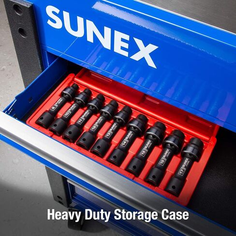 SUNEX TOOLS 2695، مجموعة مقبس خلوص محدود لمحرك الأقراص مقاس ½ بوصة، 12 نقطة، 9 قطع، متري، 8 مم - 17 مم، فولاذ Cr-Mo، حقيبة تخزين شديدة التحمل in Saudi Arabia
