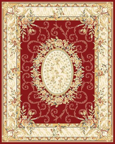 SAFAVIEH Lyndhurst Collection Runner Rug - 2'3" x 6', Red & Ivory, Traditional European Medallion Design, Non-Shedding & Easy Care, Ideal for High Traffic Areas in Living Room, Bedroom (LNH328C) in Saudi Arabia