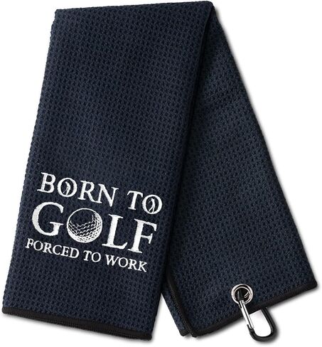 Born to Golf Forced to Work منشفة جولف مضحكة، مناشف جولف مطرزة لحقائب الجولف مع مشبك، ملحقات الجولف للرجال، هدايا عيد ميلاد لمحبي الجولف، هدية تقاعد للأب والأم بوس الزملاء in Saudi Arabia