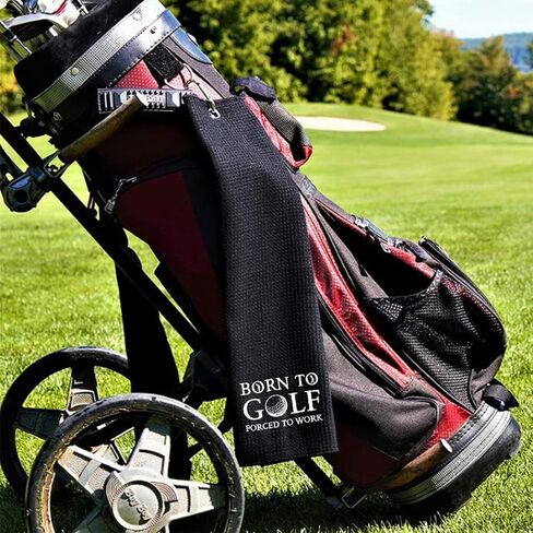 Born to Golf Forced to Work منشفة جولف مضحكة، مناشف جولف مطرزة لحقائب الجولف مع مشبك، ملحقات الجولف للرجال، هدايا عيد ميلاد لمحبي الجولف، هدية تقاعد للأب والأم بوس الزملاء in Saudi Arabia