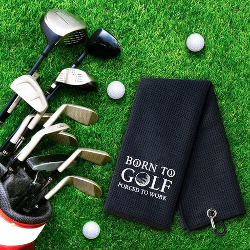 Born to Golf Forced to Work منشفة جولف مضحكة، مناشف جولف مطرزة لحقائب الجولف مع مشبك، ملحقات الجولف للرجال، هدايا عيد ميلاد لمحبي الجولف، هدية تقاعد للأب والأم بوس الزملاء in Saudi Arabia