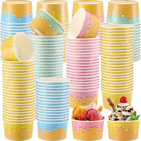 Paper Ice Cream Cups Bulk Disposable Dessert Bowls Ice Cream Bowls Paper Dessert Cups Ice Cream Party Bowls for Sundae Soup Frozen Yogurt Cold or Hot Food Party Supplies(6 oz, 100 Pcs) in Saudi Arabia