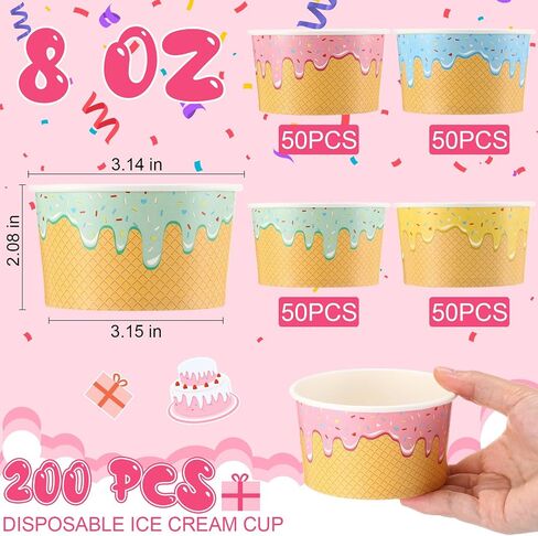 Paper Ice Cream Cups Bulk Disposable Dessert Bowls Ice Cream Bowls Paper Dessert Cups Ice Cream Party Bowls for Sundae Soup Frozen Yogurt Cold or Hot Food Party Supplies(6 oz, 100 Pcs) in Saudi Arabia