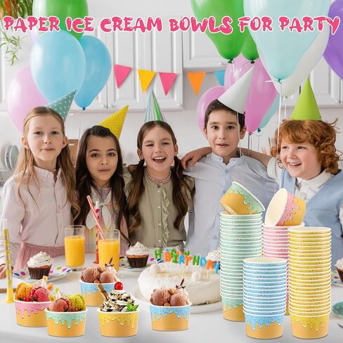 Paper Ice Cream Cups Bulk Disposable Dessert Bowls Ice Cream Bowls Paper Dessert Cups Ice Cream Party Bowls for Sundae Soup Frozen Yogurt Cold or Hot Food Party Supplies(6 oz, 100 Pcs) in Saudi Arabia