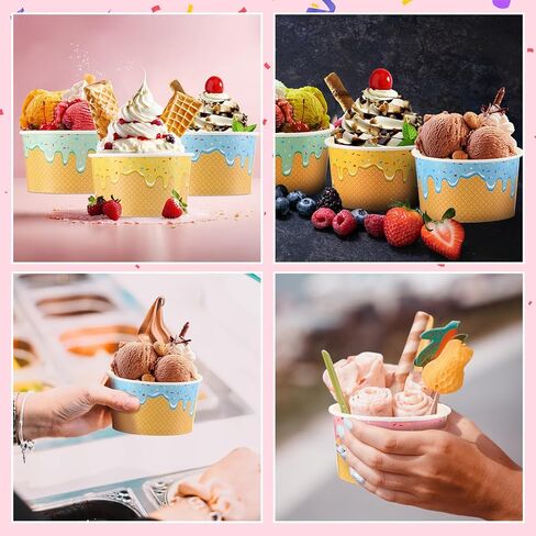 Paper Ice Cream Cups Bulk Disposable Dessert Bowls Ice Cream Bowls Paper Dessert Cups Ice Cream Party Bowls for Sundae Soup Frozen Yogurt Cold or Hot Food Party Supplies(6 oz, 100 Pcs) in Saudi Arabia
