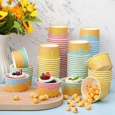 Paper Ice Cream Cups Bulk Disposable Dessert Bowls Ice Cream Bowls Paper Dessert Cups Ice Cream Party Bowls for Sundae Soup Frozen Yogurt Cold or Hot Food Party Supplies(6 oz, 100 Pcs) in Saudi Arabia