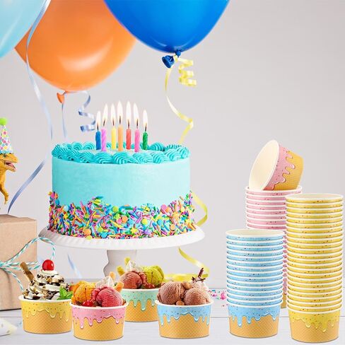Paper Ice Cream Cups Bulk Disposable Dessert Bowls Ice Cream Bowls Paper Dessert Cups Ice Cream Party Bowls for Sundae Soup Frozen Yogurt Cold or Hot Food Party Supplies(6 oz, 100 Pcs) in Saudi Arabia