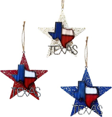 Rustic Decorative Ornament Metal Star with Texas Map - Red, White, Blue (A set of 3) in Saudi Arabia