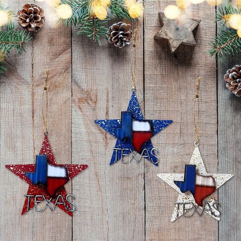 Rustic Decorative Ornament Metal Star with Texas Map - Red, White, Blue (A set of 3) in Saudi Arabia