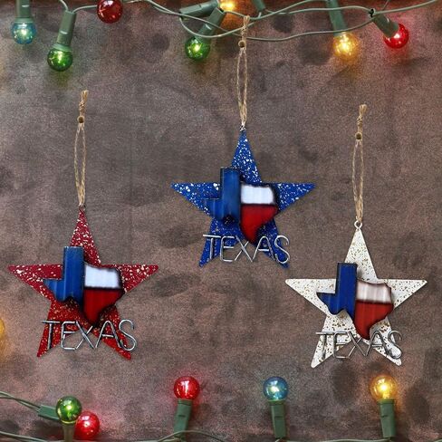 Rustic Decorative Ornament Metal Star with Texas Map - Red, White, Blue (A set of 3) in Saudi Arabia
